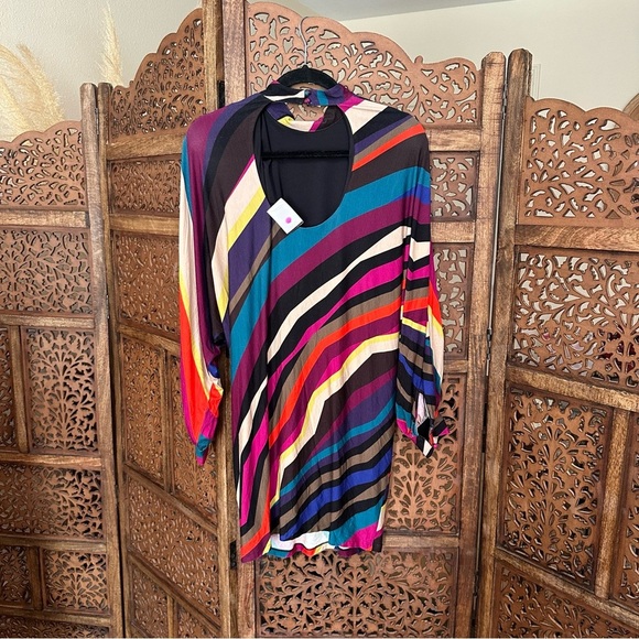 NWT TRINA TURK MULTICOLOR STRIPE OPEN BACK MINI DRESS size smalll reg $255 - Picture 3 of 5
